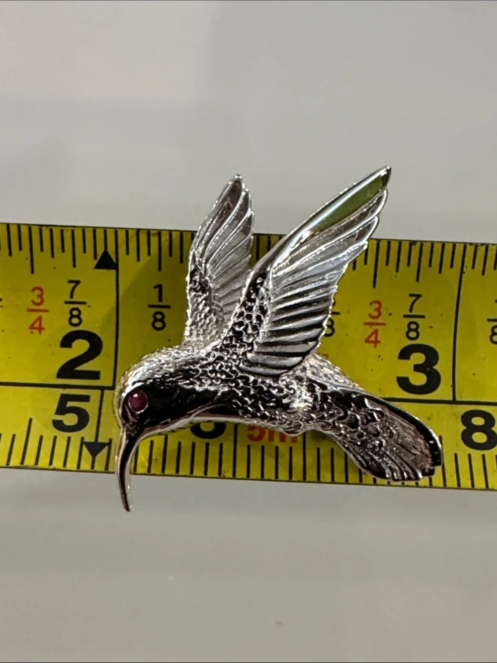 Silver Hummingbird Bird Pin Brooch - Silver Color with stone eye